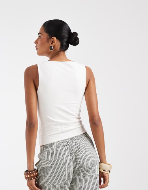 ASOS DESIGN – Krämvitt linne i två lager med fyrkantig halsringning, 3 av 4