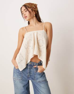 ASOS DESIGN – Krämvitt linne med axelband, drapering och broderi - view 1