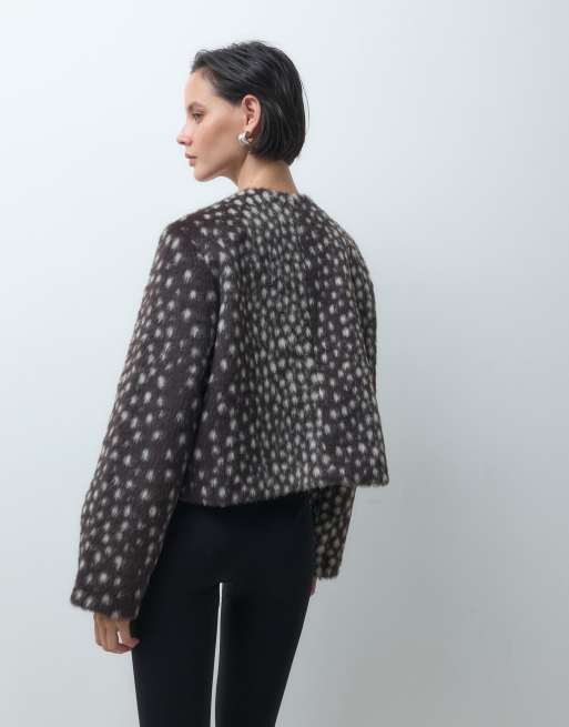 ASOS DESIGN kravefri jakke i imiteret pels i sort ponyskind, 4 af 4