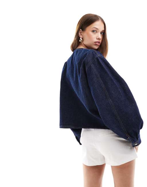 ASOS DESIGN - Kraveløs jakke i indigoblå denim, 3 af 4