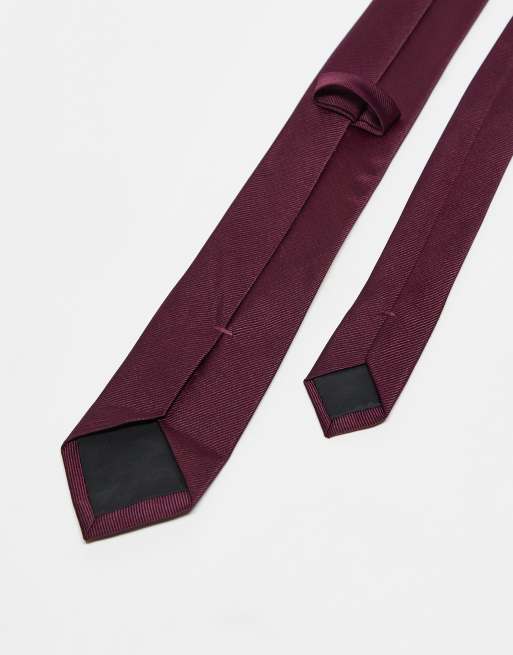 ASOS DESIGN – Krawatte aus Satin und Einstecktuch in Burgunderrot, 2 von 3