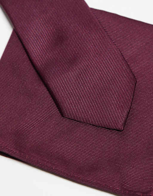 ASOS DESIGN – Krawatte aus Satin und Einstecktuch in Burgunderrot, 3 von 3