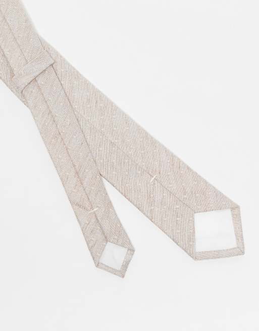 ASOS DESIGN – Krawatte in beige mit Leinen und kleinem Strukturmuster, 2 von 3