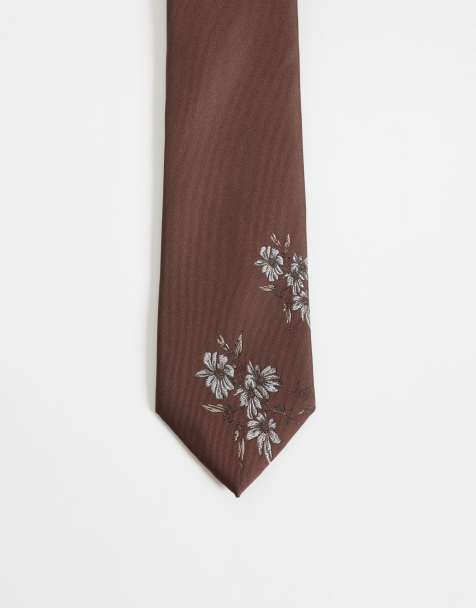 ASOS DESIGN – Krawatte in Braun mit Blumenmuster - view 1