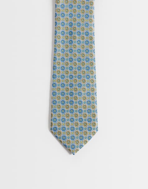 ASOS DESIGN – Krawatte mit geometrischem Vintage-Blumenmuster in Blau und Gelb - view 1