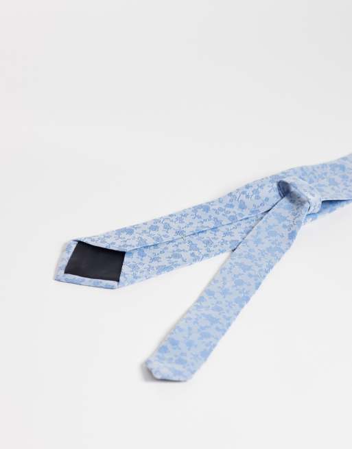 ASOS DESIGN – Krawatte und Einstecktuch aus Webstoff in Hellblau mit Blumenmuster, 3 von 3