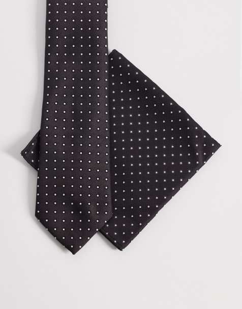ASOS DESIGN – Krawatte und Einstecktuch in Braun mit Polka Dots - view 1
