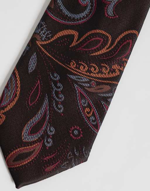 ASOS DESIGN Krawatte und Einstecktuch mit Blumenmuster in Burgunderrot, 2 von 3