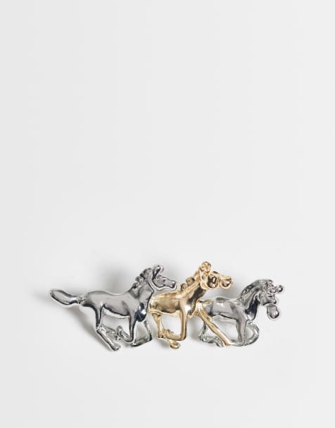 ASOS DESIGN – Krawattennadel mit Pferde-Design in Gold- und Silberoptik - view 1