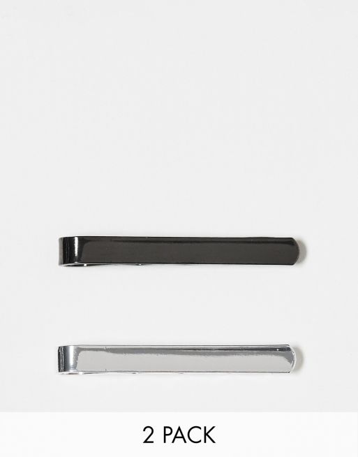 ASOS DESIGN – Krawattennadel-Set in Silber- und Graphit-Optik im 2er-Pack