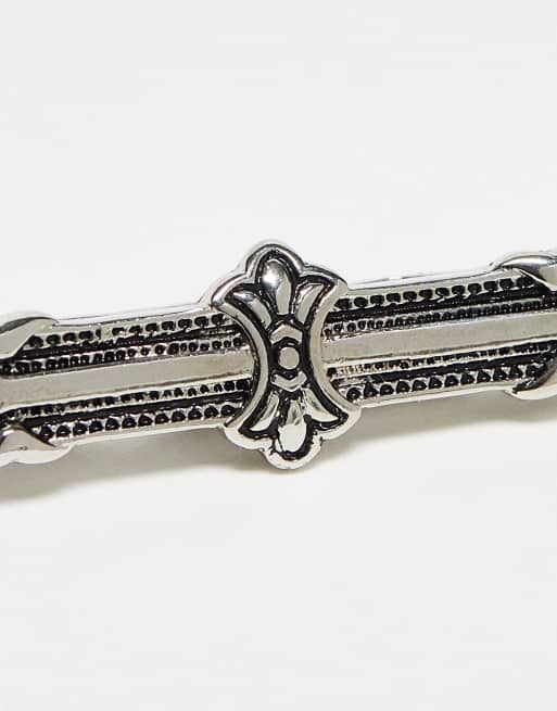 ASOS DESIGN – Krawattenspange in polierter Silberoptik mit Gravur und Western-Detail, 3 von 4