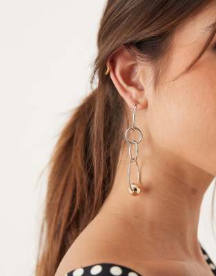 ASOS DESIGN - Kreisförmige Hängeohrringe in Silberoptik mit goldfarbenem Kugeldetail