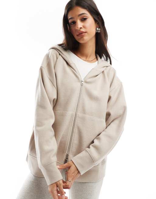 ASOS DESIGN – Kremowa bardzo miękka bluza oversize z kapturem i zapięciem na zamek