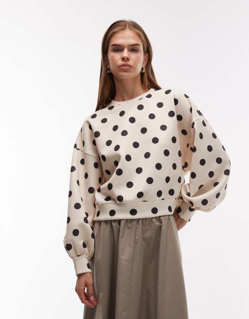 ASOS DESIGN – Kremowa bluza dresowa z materiału w stylu scuba w groszki o fasonie oversize z balonowymi rękawami