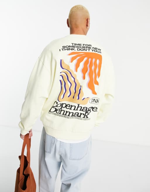ASOS DESIGN – Kremowa bluza oversize z abstrakcyjnym nadrukiem miasta