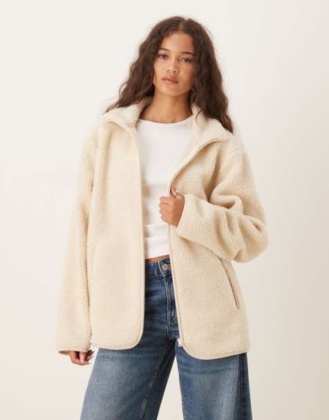 ASOS DESIGN borg zip through fleece in cream