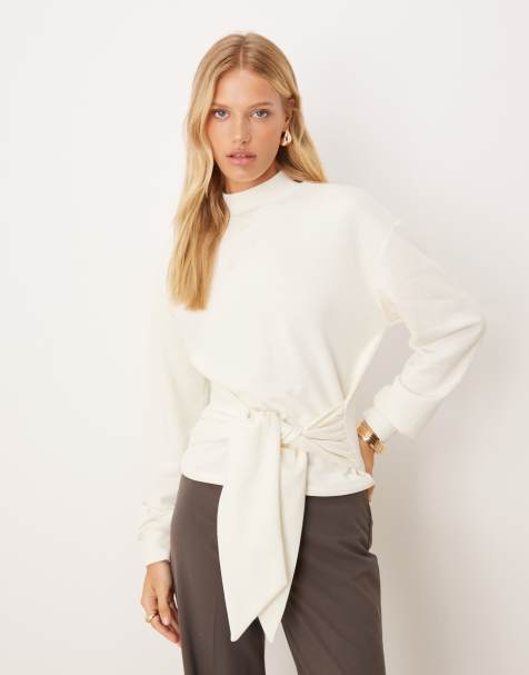 ASOS DESIGN – Kremowa bluza z zabudowanym dekoltem i zwężaną wstawką z wiązaniem - view 1