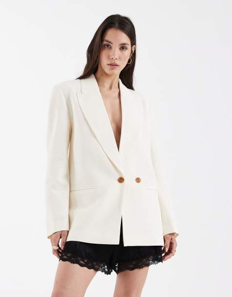 ASOS DESIGN – Kremowa dopasowana marynarka z domieszką lnu - view 1