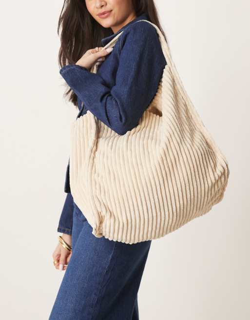 ASOS DESIGN – Kremowa duża torba sztruksowa typu tote, 4 z 4