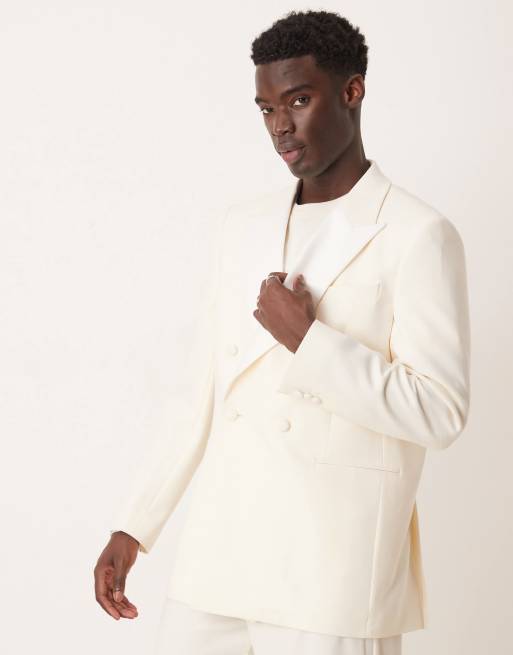 ASOS DESIGN – Kremowa fakturowana garniturowa marynarka smokingowa o luźnym kroju