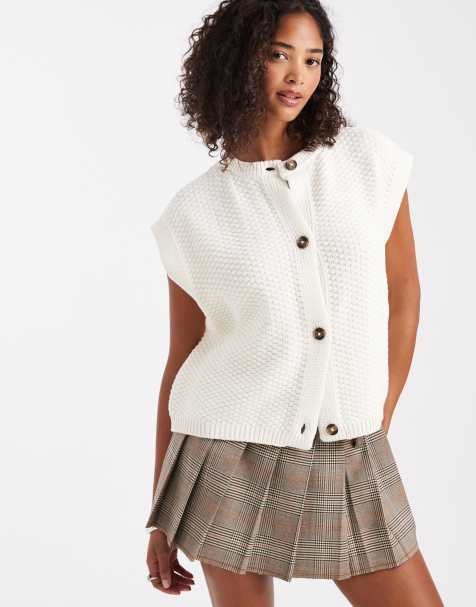 ASOS DESIGN boxy knitted stitch waistcoat with button detail in cream