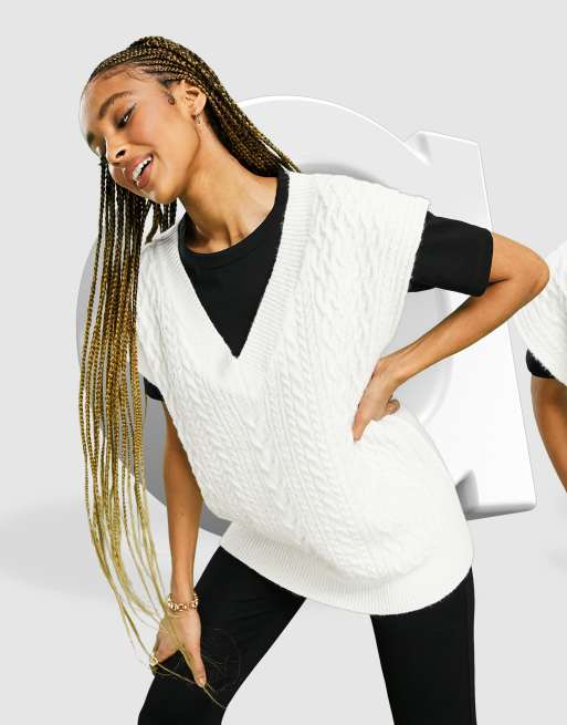 ASOS DESIGN – Kremowa kamizelka z dzianiny o splocie warkoczowym