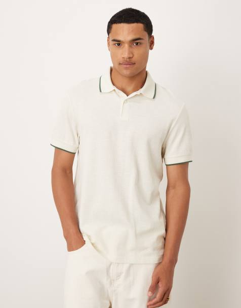 ASOS DESIGN polo with tipping in cream 