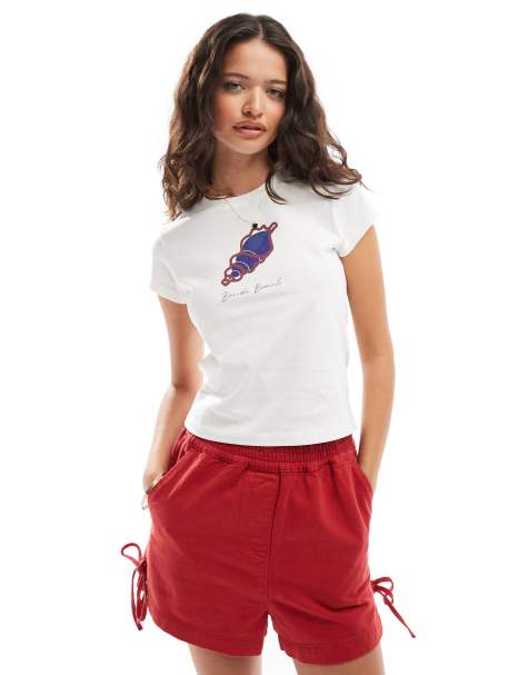 ASOS DESIGN – Kremowa krótka koszulka z grafiką i napisem Bondi Beach - view 1