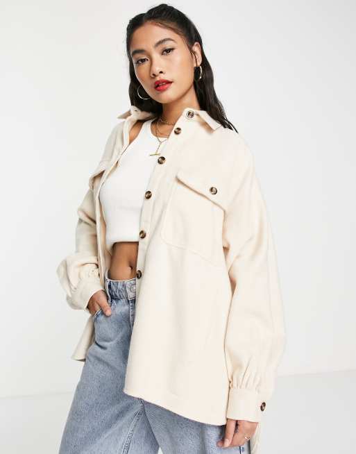 ASOS DESIGN – Kremowa kurtka koszulowa oversize z szylkretowymi guzikami