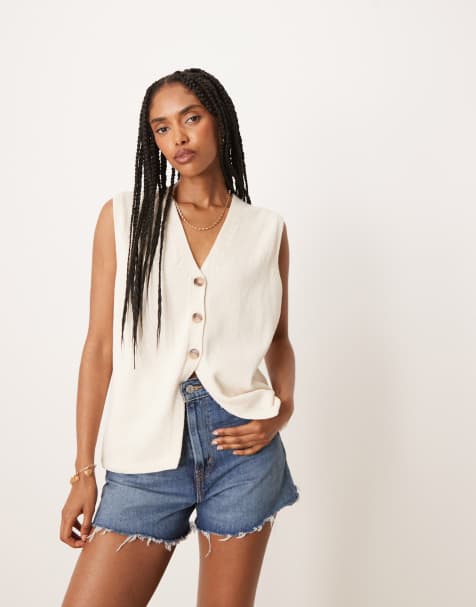 ASOS DESIGN clean knitted relaxed fit waistcoat in cream