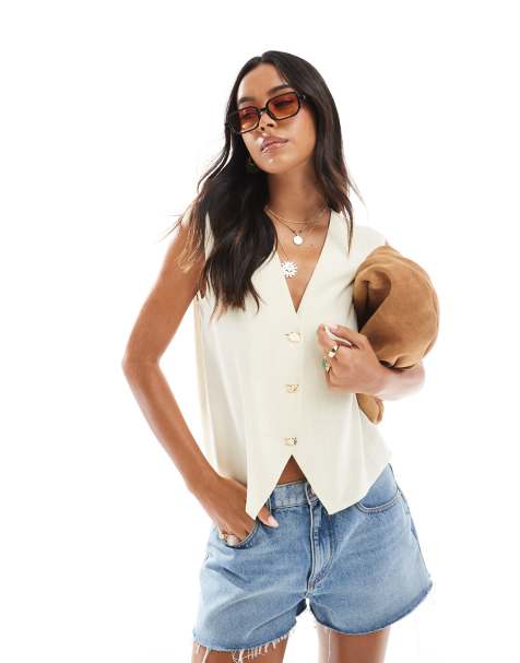 ASOS DESIGN relaxed waistcoat in cream