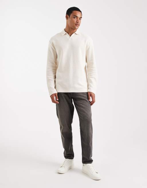 ASOS DESIGN – Kremowa luźna koszulka polo o waflowej strukturze  , 2 z 5