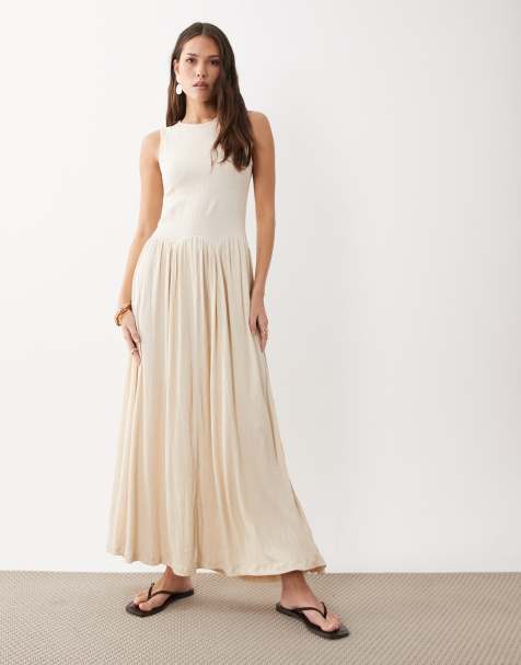 ASOS DESIGN – Kremowa marszczona sukienka midi z blokami kolorów - view 1