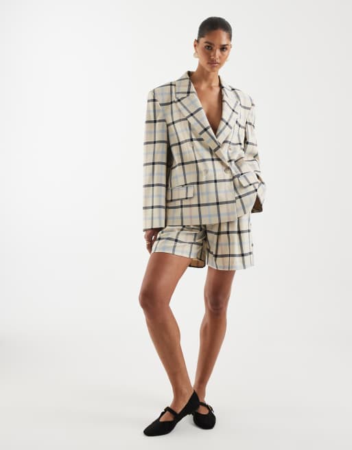 ASOS DESIGN – Kremowa marynarka oversize o męskim kroju w kratę, 2 z 4