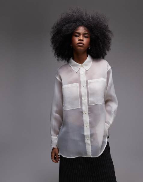 ASOS DESIGN – Kremowa prześwitująca koszula oversize z organzy - view 1