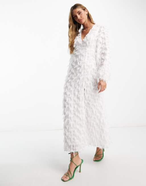 ASOS DESIGN – Kremowa puszysta sukienka midi z zakładkami , 4 z 4