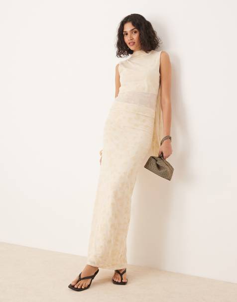 ASOS DESIGN flocked maxi skirt co ord in cream