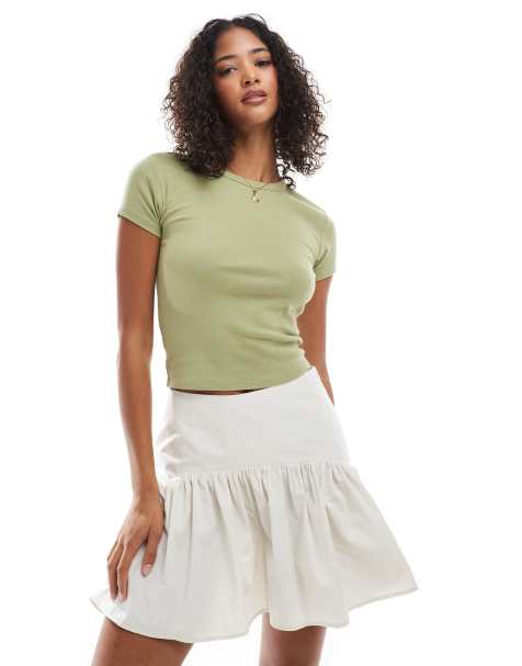 ASOS DESIGN dropped waist mini skirt in cream