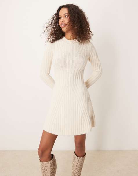 ASOS DESIGN – Kremowa sukienka mini z prążkowanej dzianiny - view 1