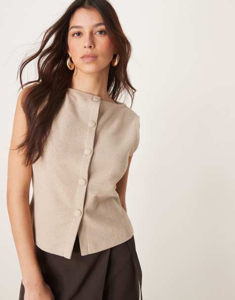 ASOS DESIGN brushed waistcoat in cream