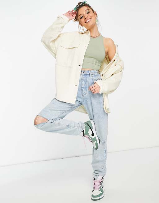ASOS DESIGN – Kremowa sztruksowa kurtka koszulowa oversize