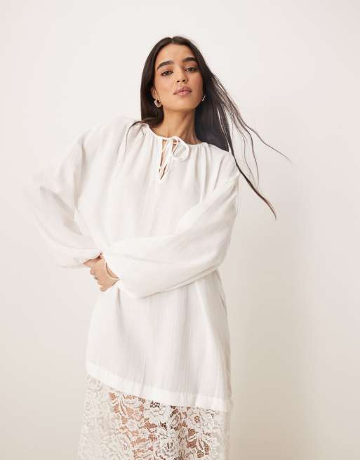 ASOS DESIGN – Kremowa tunika z koronkowym wykończeniem w stylu boho, 2 z 4
