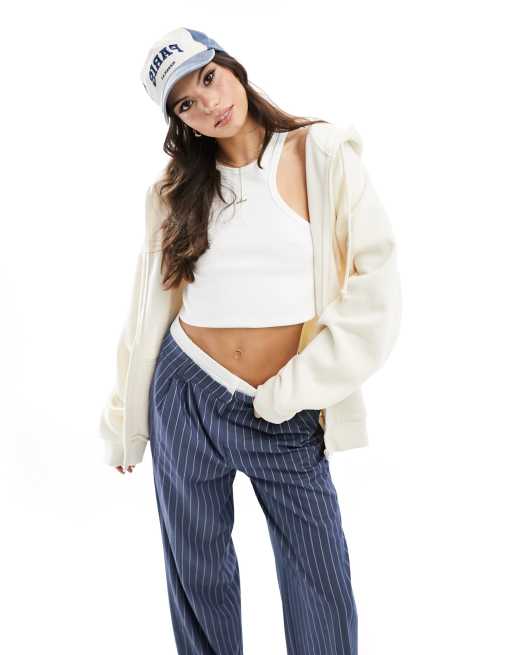 ASOS DESIGN – Kremowa zapinana na zamek bluza oversize typu boyfriend z kapturem