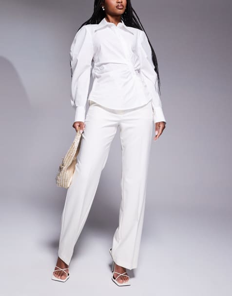 ASOS DESIGN tailored slim straight trousers in cream