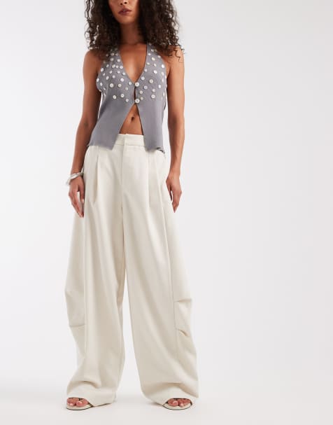 ASOS DESIGN – Kremowe eleganckie spodnie barrel w stylu utility - view 1
