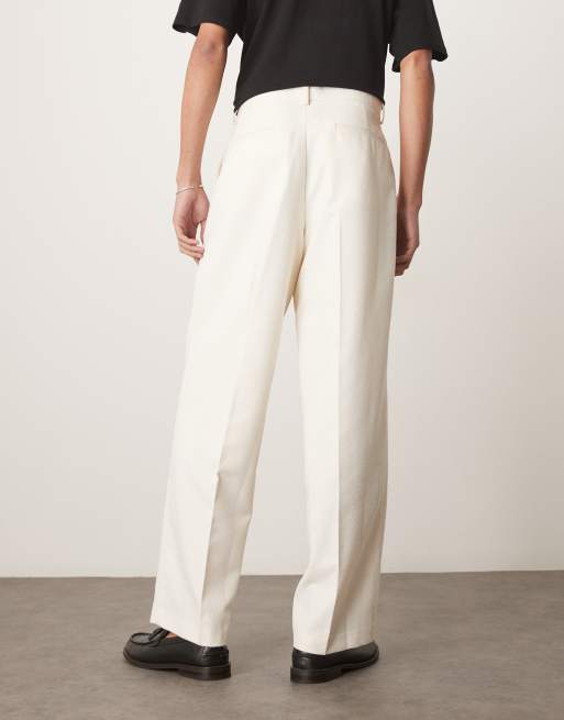 ASOS DESIGN – Kremowe fakturowane spodnie garniturowe z szerokimi nogawkami, 3 z 5