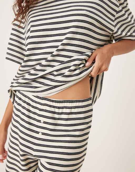 ASOS DESIGN – Kremowe fakturowane spodnie z szerokimi nogawkami w paski, 2 z 5