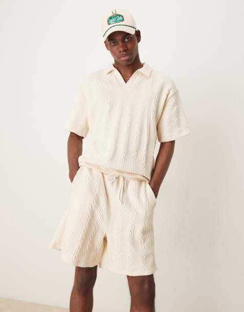 ASOS DESIGN – Kremowe fakturowane szorty oversize o warkoczowym splocie - view 1