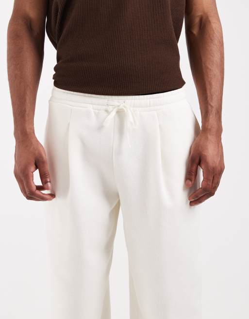 ASOS DESIGN – Kremowe joggersy z piki z szerokimi nogawkami, 4 z 5