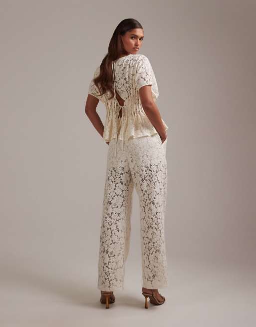 ASOS DESIGN – Kremowe koronkowe spodnie ślubne, część zestawu, 2 z 6